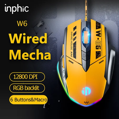 INPHIC W6 RGB Wired Gaming Mouse 12800DPI Optical Mouse 6 Programmable Buttons 1000Hz USB Laptop PC Mouse for Windows 7/8/10/XP – Image 3